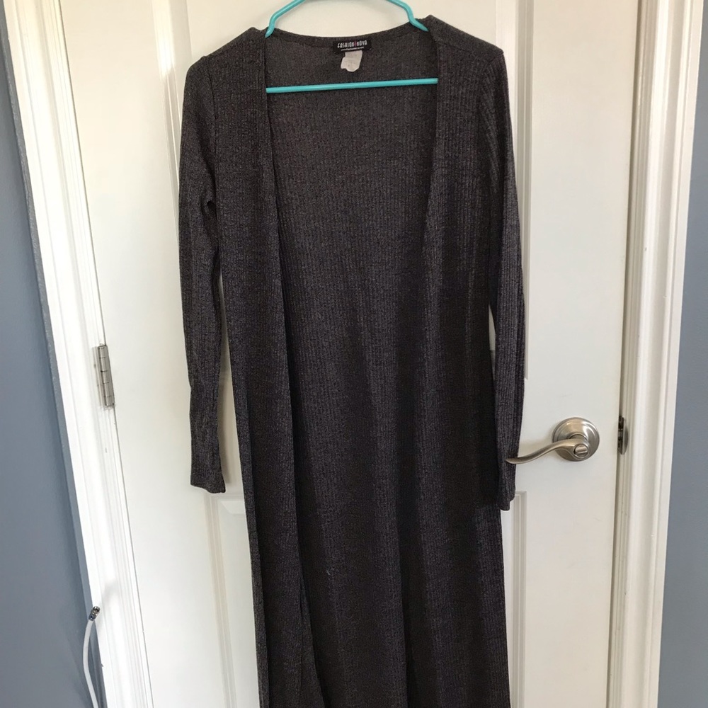 Purple long skinny cardigan